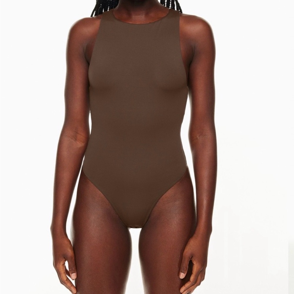 Babaton Contour Sleeveless High Neck Bodysuit - Rich Mocha Brown, women’s XL